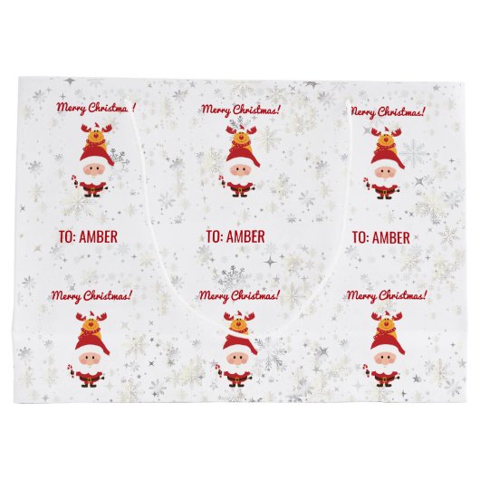 Schattige Grappig Modern Rudolph Santa Gepersonali Groot Cadeauzakje (Achterkant)