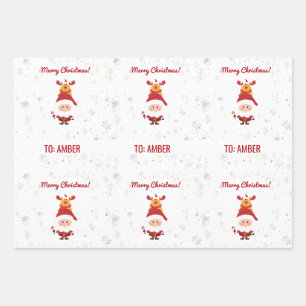 Schattige Grappig Modern Rudolph Santa Gepersonali Inpakpapier Vel