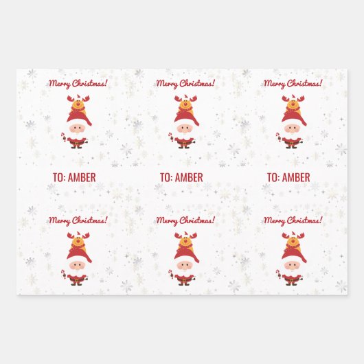 Schattige Grappig Modern Rudolph Santa Gepersonali Inpakpapier Vel (Voorkant)