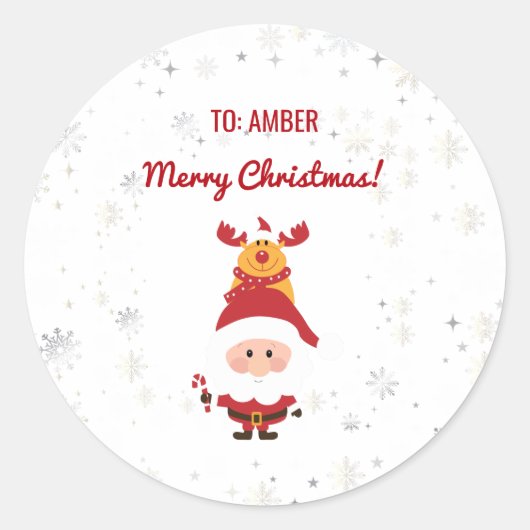 Schattige Grappig Modern Rudolph Santa Gepersonali Ronde Sticker (Voorkant)