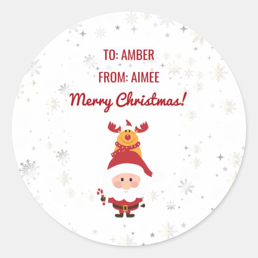 Schattige Grappig Modern Rudolph Santa Personalise Ronde Sticker (Voorkant)