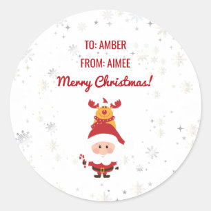 Schattige Grappig Modern Rudolph Santa Personalise Ronde Sticker