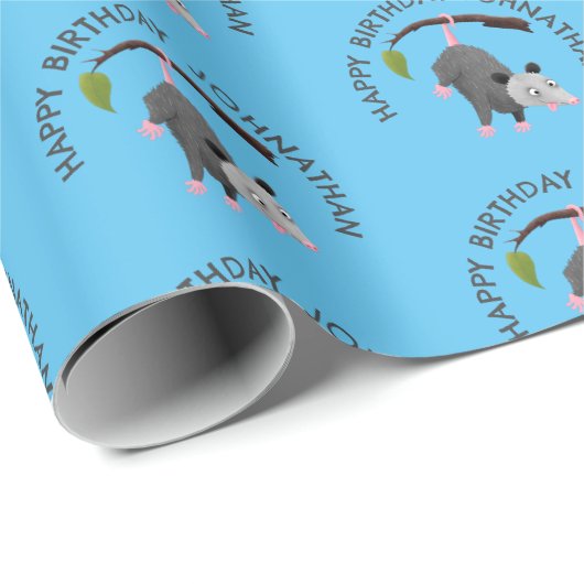 Schattige grappig opossum gepersonaliseerde cartoo cadeaupapier (Rol Hoek)