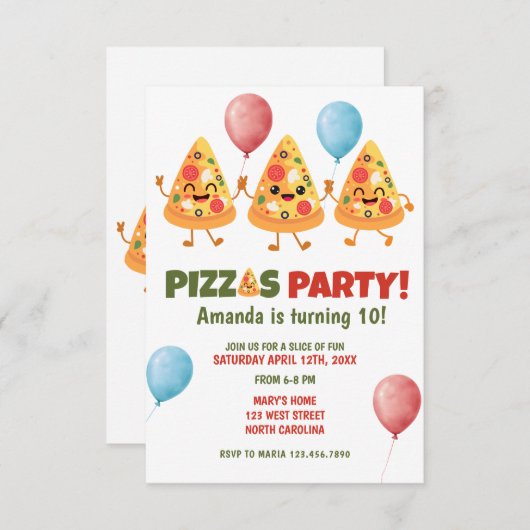 Schattige Grappig Pizza Kind Verjaardagsfeest Uitn Kaart (Voorkant / Achterkant)