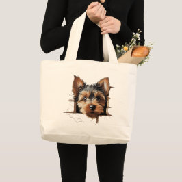 Schattige grappig puppy gezicht grote tote bag