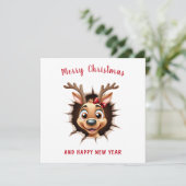 Schattige Grappig rendier meisje kerst Kaart (Staand voorkant)