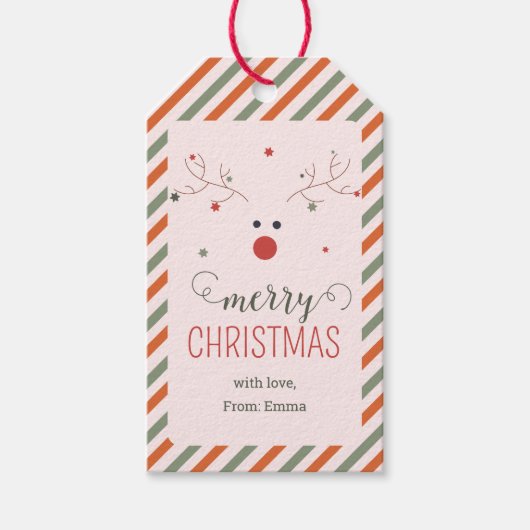 Schattige Grappig Roze Rood Vrolijk Kerstfeest Cadeaulabel (Voorkant)