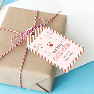 Schattige Grappig Roze Rood Vrolijk Kerstfeest Cadeaulabel