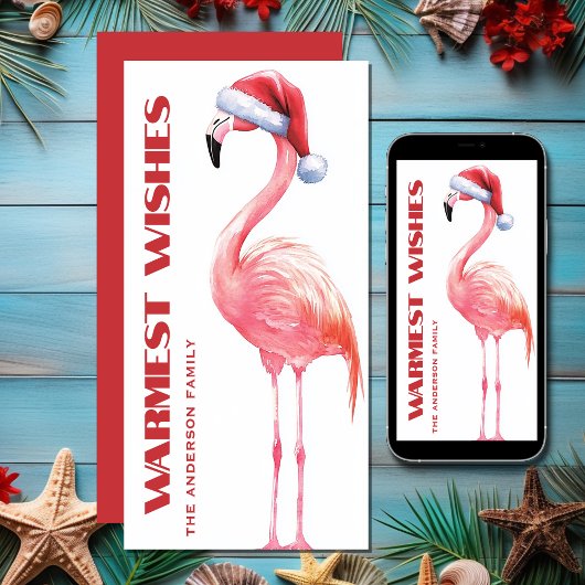 Schattige Grappig Santa Flamingo Tropisch Strand K Feestdagenkaart