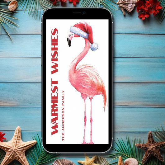 Schattige Grappig Santa Flamingo Tropisch Strand K Feestdagenkaart