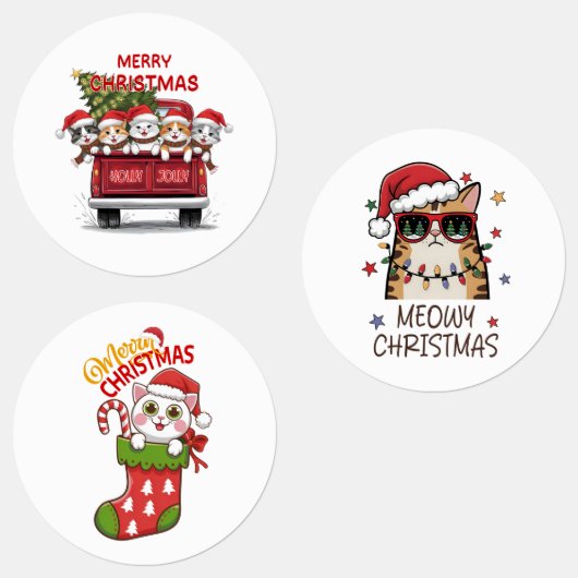 Schattige & Grappig Santa Kitty Cat Kerstmis Labels (Groep)