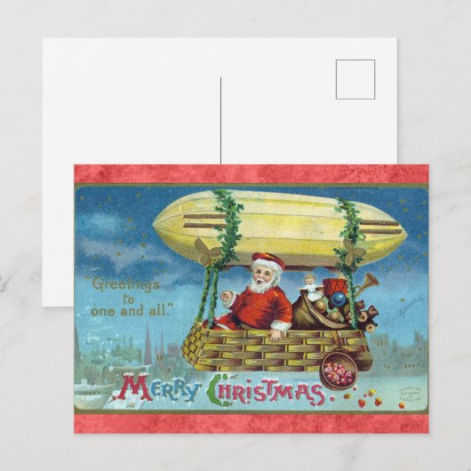 Schattige Grappig Santa Speelgoed Blimp Christmas Briefkaart (Voorkant / Achterkant)