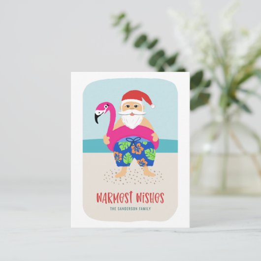 Schattige Grappig Tropisch Strand Kerstman in juli Feestdagenkaart (Staand voorkant)