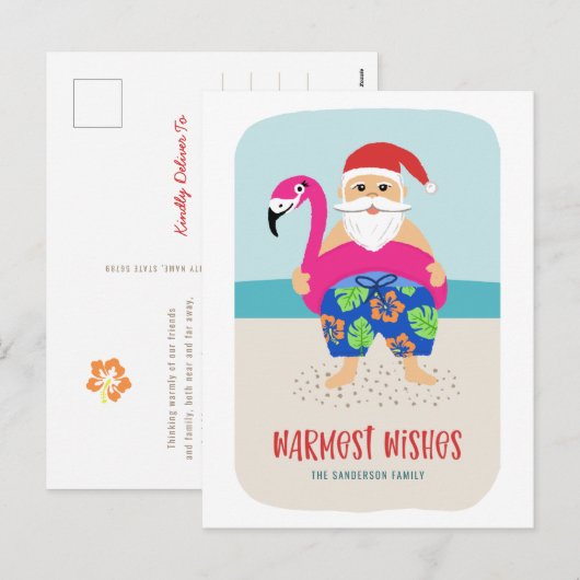 Schattige Grappig Tropisch Strand Kerstman in juli Feestdagenkaart (Voorkant / Achterkant)