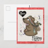 Schattige Grappig Valentijnsdag Beer Bloemen Brief Briefkaart (Voorkant / Achterkant)
