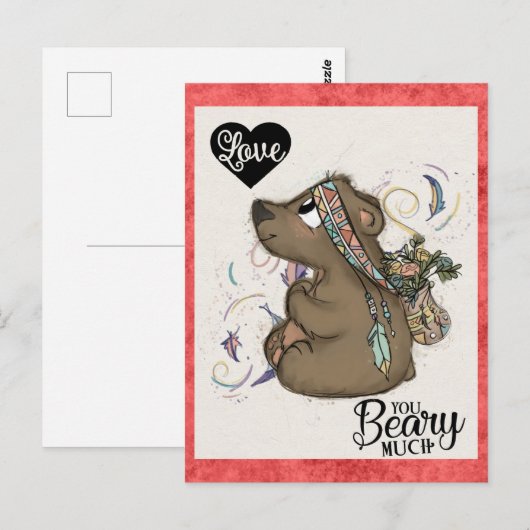 Schattige Grappig Valentijnsdag Beer Bloemen Brief Briefkaart (Voorkant / Achterkant)