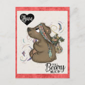 Schattige Grappig Valentijnsdag Beer Bloemen Brief Briefkaart (Voorkant)