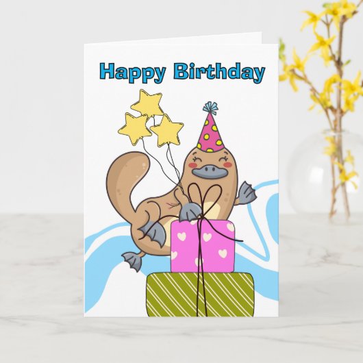 Schattige Grappig Verjaardag Platypus Party Kaart (Gele Bloem)