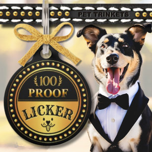 Schattige Grappig Zwart en Goud 100 Proof Licker Huisdierpenning