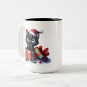 SCHATTIGE & GRAPPIG ZWART KERST KITTENS TWEEKLEURIGE KOFFIEMOK (Voorkant links)