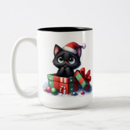 SCHATTIGE & GRAPPIG ZWART KERST KITTENS TWEEKLEURIGE KOFFIEMOK