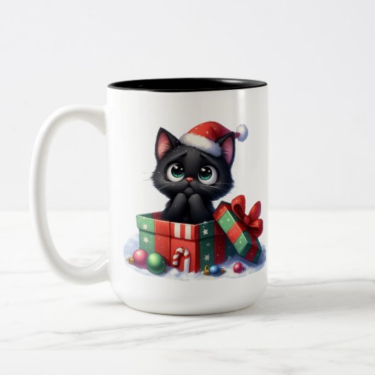 SCHATTIGE & GRAPPIG ZWART KERST KITTENS TWEEKLEURIGE KOFFIEMOK (Links)
