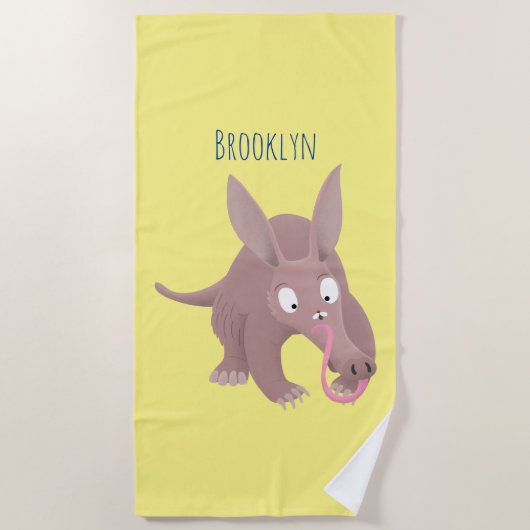 Schattige grappige aardvark cartoon strandlaken (Voorkant)