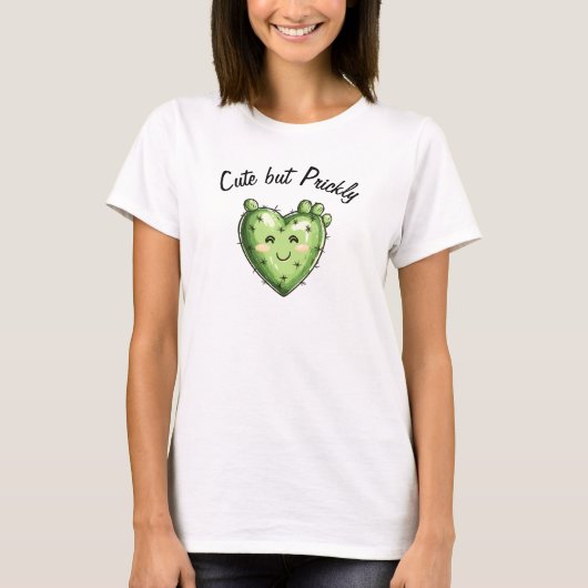 Schattige Grappige Cactus Hart Valentijnsdag T-shirt (Voorkant)