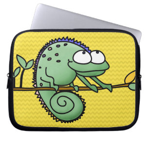 Schattige Grappige Cartoon Kameleon Groene Hagedis Laptop Sleeve