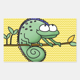 Schattige Grappige Cartoon Kameleon Groene Hagedis Rechthoekige Sticker