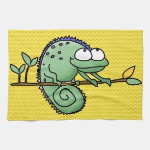 Schattige Grappige Cartoon Kameleon Groene Hagedis Theedoek