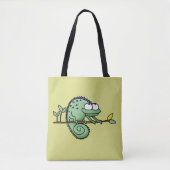 Schattige Grappige Cartoon Kameleon Groene Hagedis Tote Bag (Voorkant)