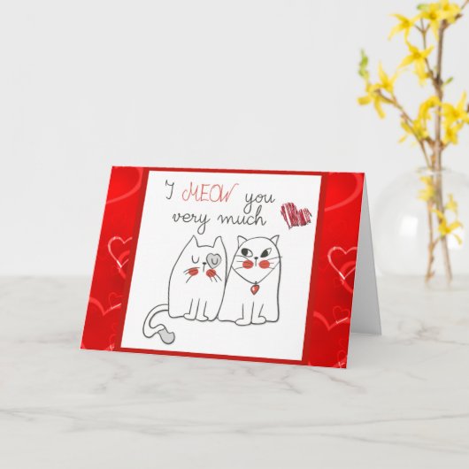 Schattige Grappige Cartoon Kat Liefde Kaart (Gele Bloem)