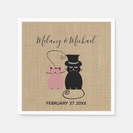 Schattige grappige cartoon katten in love jute servet (Voorkant)