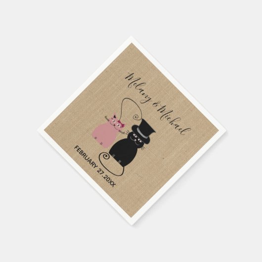 Schattige grappige cartoon katten in love jute servet (Hoek)