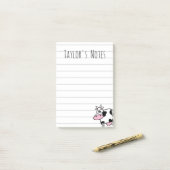Schattige Grappige Cartoon Koe met Uiers Post-it® Notes (Op bureau)