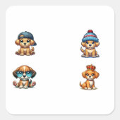 Schattige Grappige Cartoon Puppies 4 Pack Stickers (Voorkant)