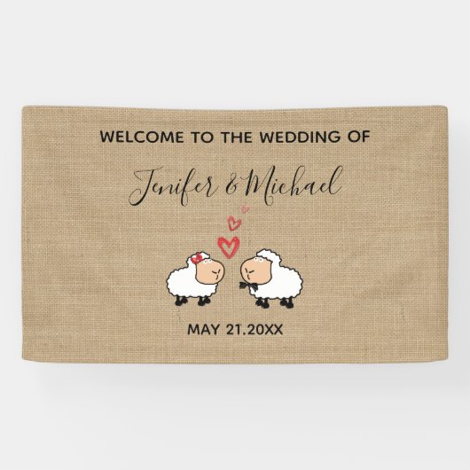 Schattige grappige cartoon-schapen verliefd op jut spandoek (Horizontaal)