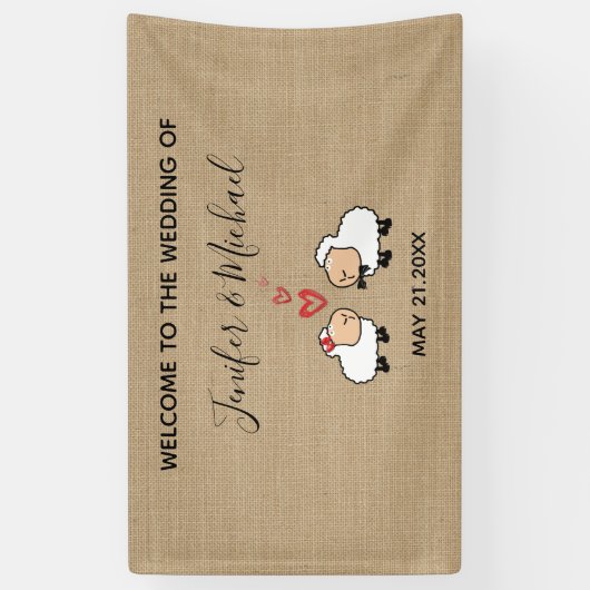 Schattige grappige cartoon-schapen verliefd op jut spandoek (Verticaal)