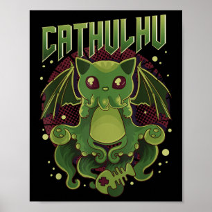 Schattige & Grappige Cathulhu Kawaii Kat Cthulhu  Poster