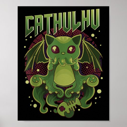 Schattige & Grappige Cathulhu Kawaii Kat Cthulhu Poster (Voorkant)