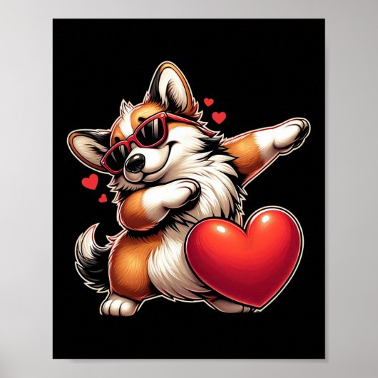 Schattige Grappige Coole Corgi Hond Dabbing Hart V Poster (Voorkant)