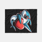 Schattige Grappige Coole Haai Dabbing Hart Valenti Fleece Deken (Voorkant (Horizontaal))