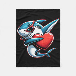Schattige Grappige Coole Haai Dabbing Hart Valenti Fleece Deken