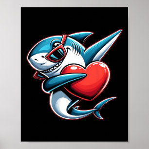 Schattige Grappige Coole Haai Dabbing Hart Valenti Poster