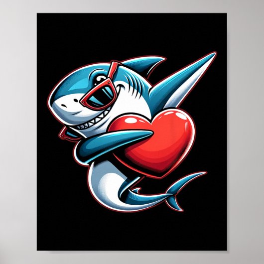 Schattige Grappige Coole Haai Dabbing Hart Valenti Poster (Voorkant)