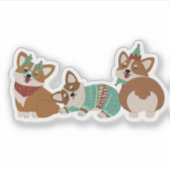 Schattige Grappige Corgi Honden Kerstmis 2025 Sticker (Voorkant)
