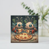 Schattige grappige dieren die een pizza eten grapp kaart (Staand voorkant)