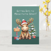 Schattige Grappige Eland Kerstmis Kaart (Gele Bloem)