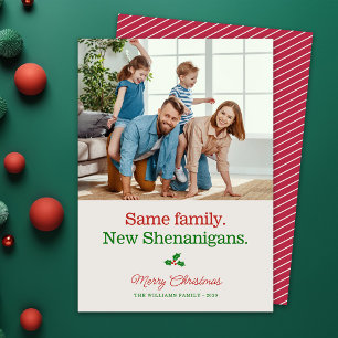 Schattige Grappige Familie Streken Foto Kerstmis Feestdagenkaart